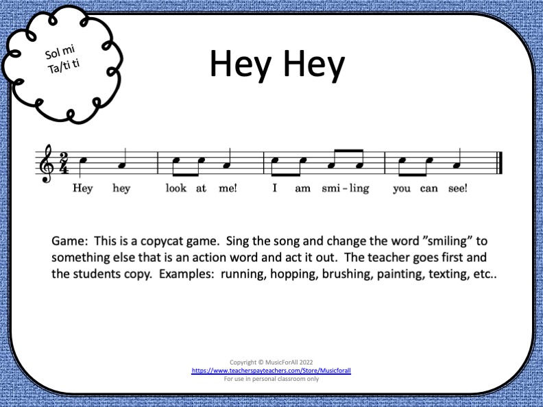 Music Lesson, Song and Game Hello Kodaly, sol, mi