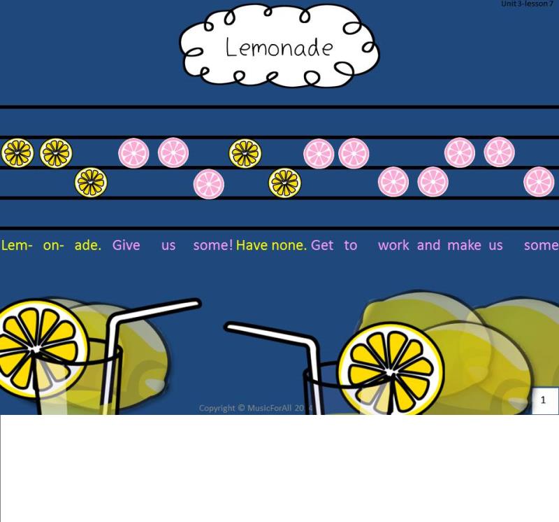 2nd half of lemonade melody with lemons on staff